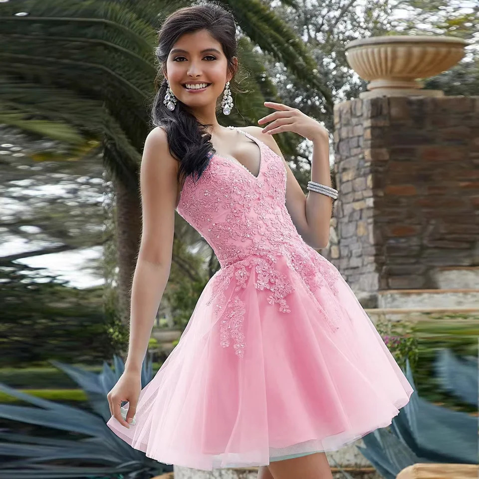 Sexy light blue home dress spaghetti strap lace bead girl sweet graduation dress short ball party vest cocktail 250103