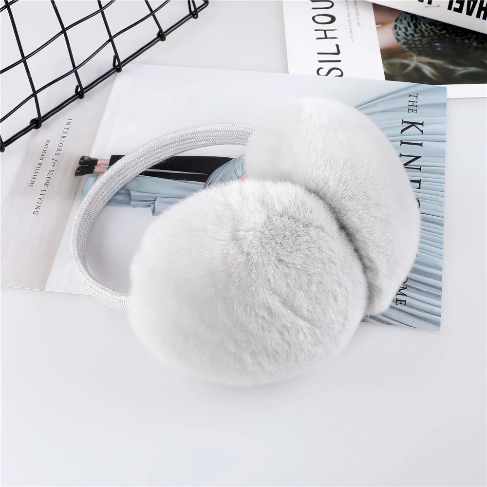 2024 Aarrival Unisex Womens Winter Warm Rex Rabbit Fur Earmuffs Girls Ear Muffle Earflap Ear Cover Double Sided 250106
