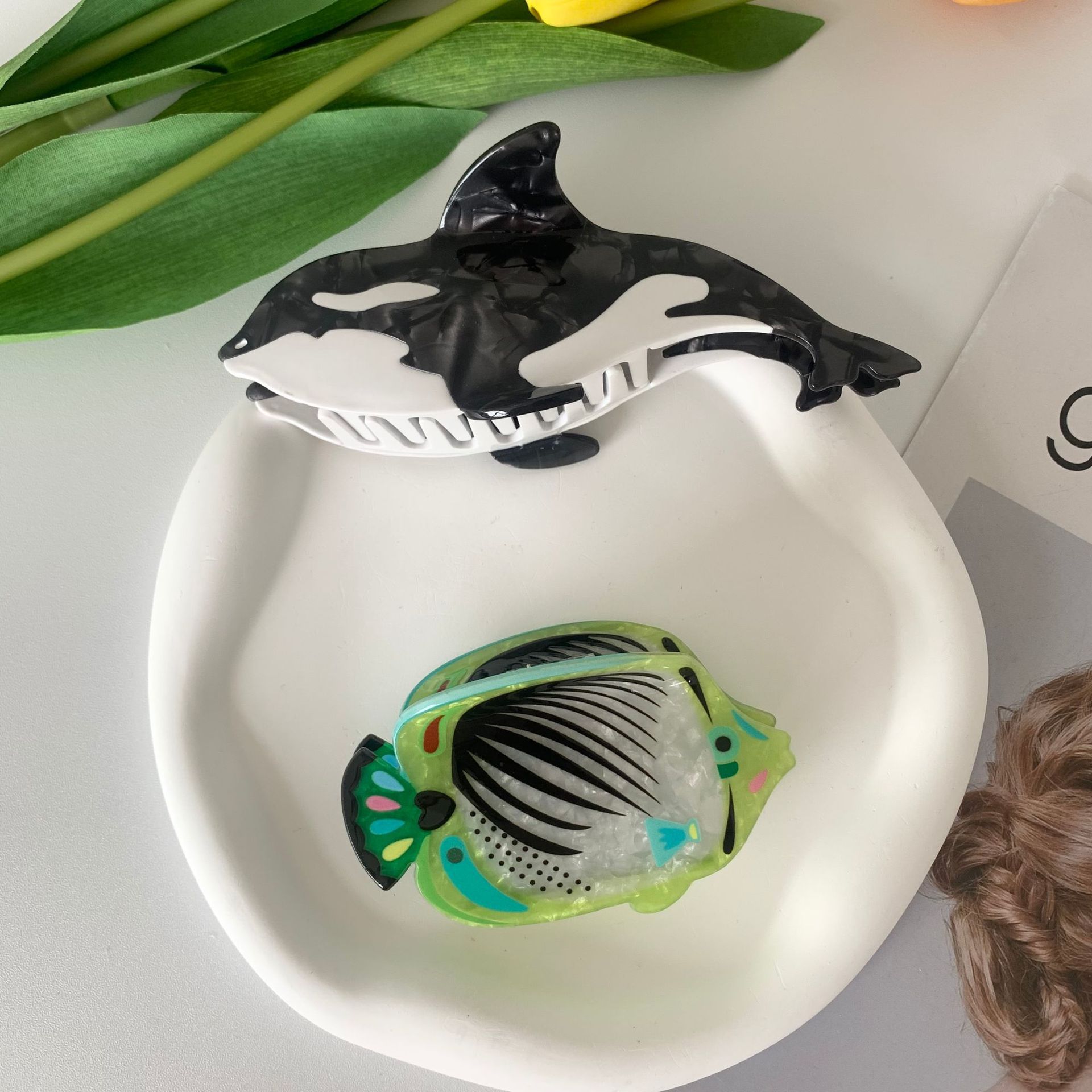 Niche design whale hair clips fall new orca scratch clip splicing large plate hair acetate hair card hair accessories clip