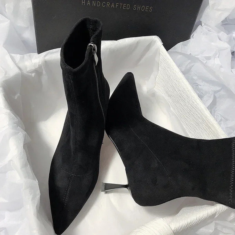 Pointed Toe Women Sock Short Boots Fashion Side Zipper Ankle Booties Thin High Heel Autumn Winter Ladies Shoes Botas Femininas 250106