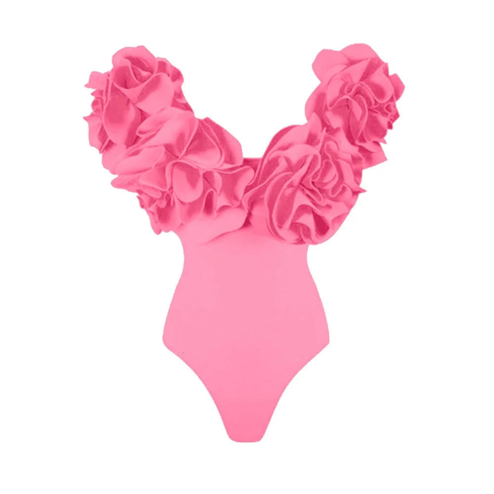 2Pc High Quality Woman Swimsuit Flower Ruffle Solid Bathingsuit Push Up Swimwear Off Shoulder Summer Suits Beachwear 250106