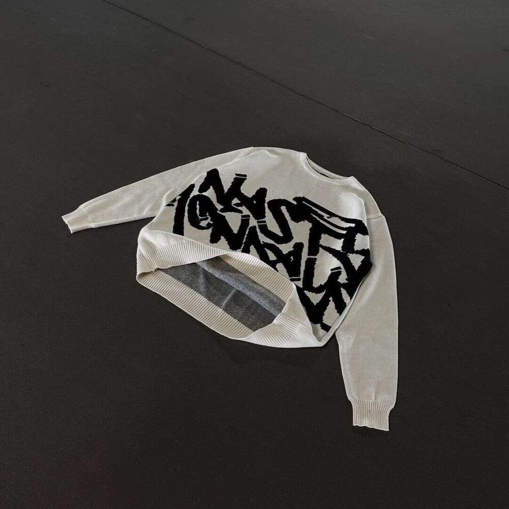 Knitted with letter jacquard pattern round neck long sleeved high street loose y2k sweater