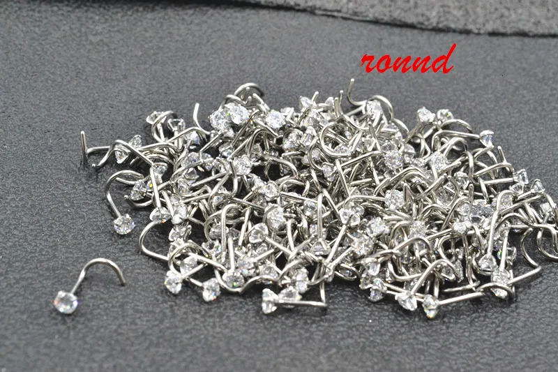 50pcs/Lot CZ Nose Stud Screw Steel Nose Ring Nose Piercing Shine Heart/Square/Round/Star 20G 250103
