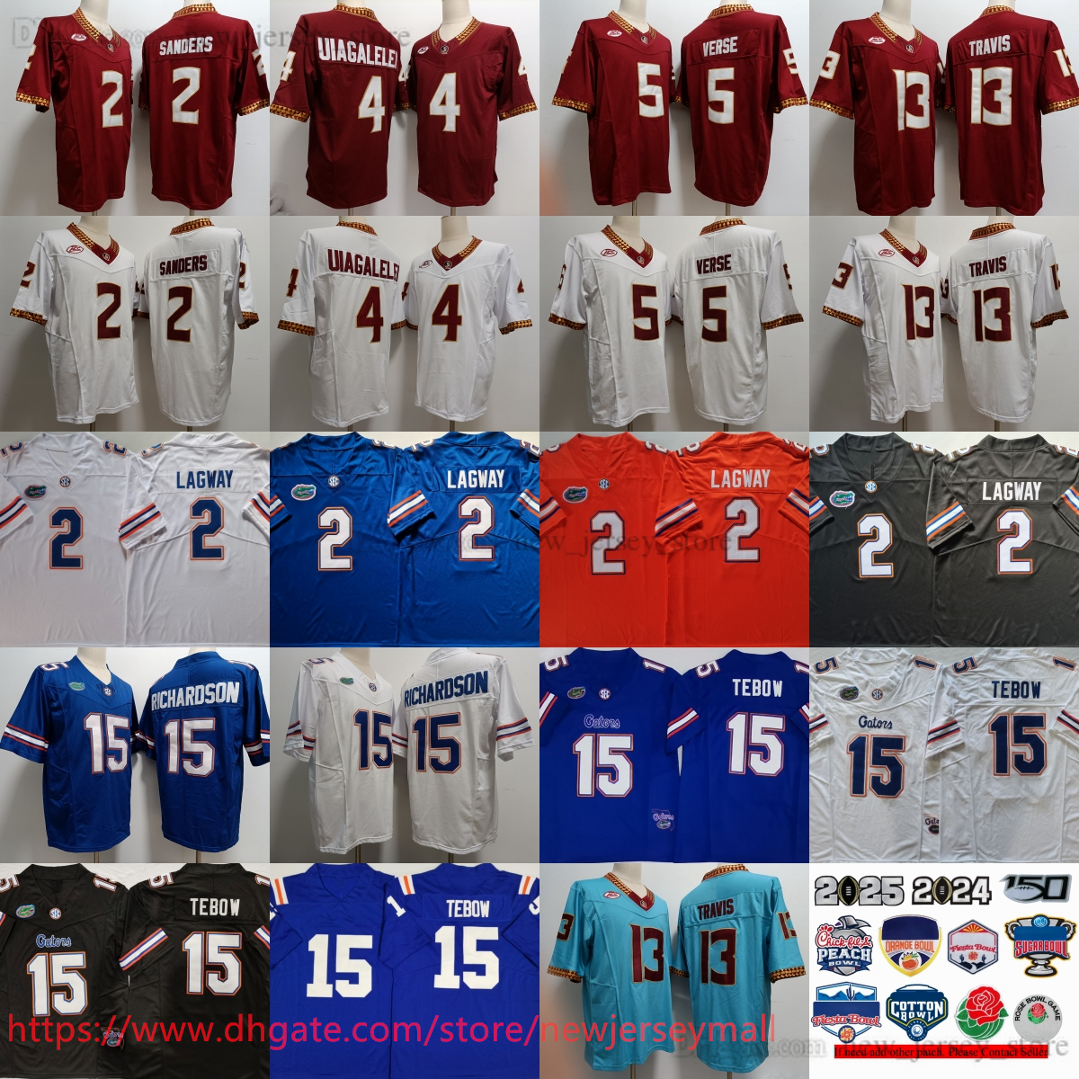 2025 College Football 5 Jared Verse Jersey Stitched 15 Anthony Richardson Tim Tebow DJ Uiagalelei Jerseys NCAA Bowl Patch 150th Man Women Youth Kids