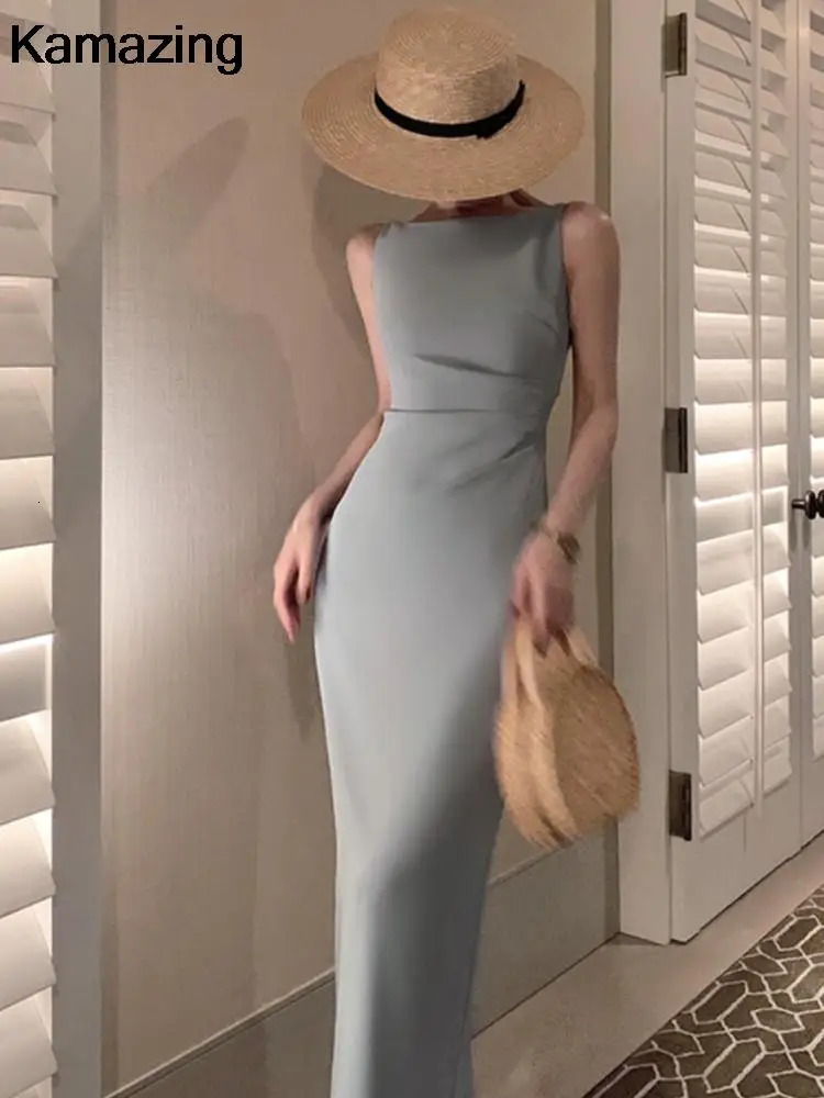 Summer Slim Evening Party Dresse Elegant Fashion Sleeveless Solid Vestidos Vintage Runway Simple Clothes 250103