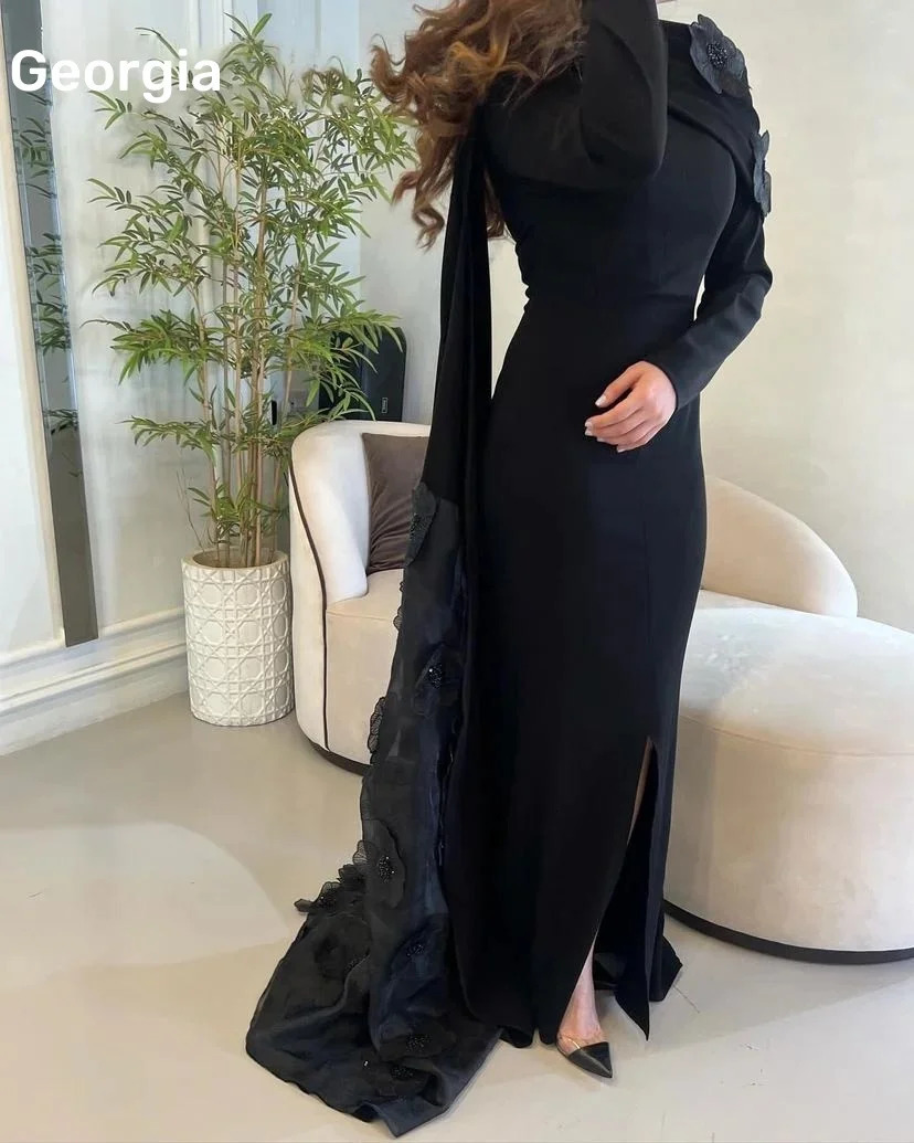 Customized Evening Dress Column Round Neck Ball Dress Beads Handmade Flower Zipper Long Sleeve Vestdos De 250103