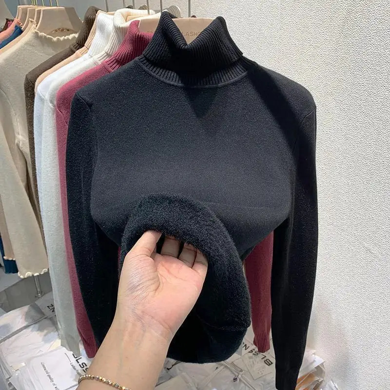Thicken High Collar Pullover Womens Sweater Top Winter Warm and Soft Solid Color Inner Wear Bottoming Shirt 250103