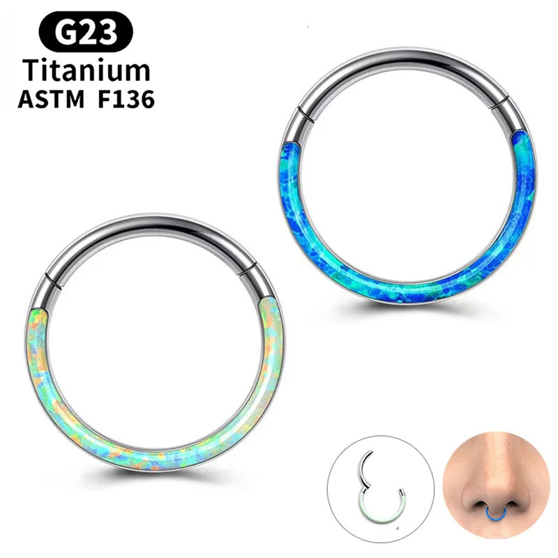 G23 Piercing Jewelry Front Opal Nose Rings Closed Ring Seamless Nose Ring Clicker Lip Ring For Women Cartilage Earring 250103