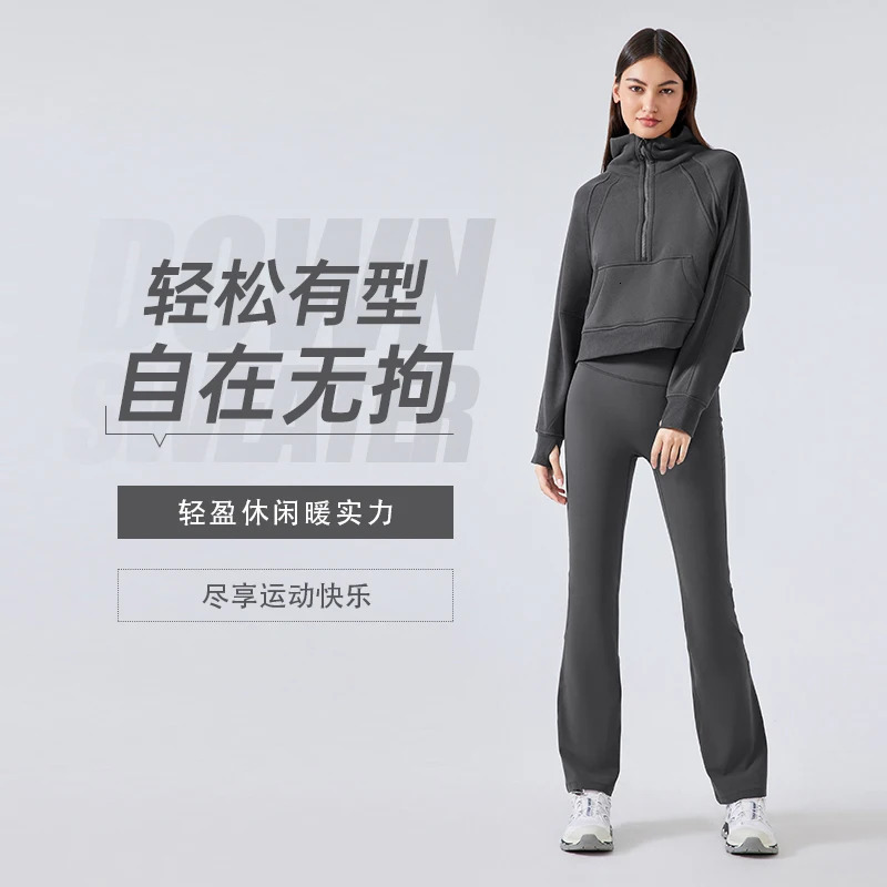 Womens 2Piece Winter Warm Tracksuit Fleece HalfZip High Neck Pullover Sweatshirt Loose StraightLeg Pants for Gym Casual Wear 250106