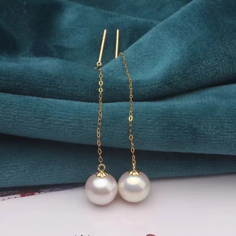100% Real 18K Gold Natural Freshwater Pearl Drop Earrings Pure AU750 Simple Tassel Earrings for Women Fine Jewelry 250106