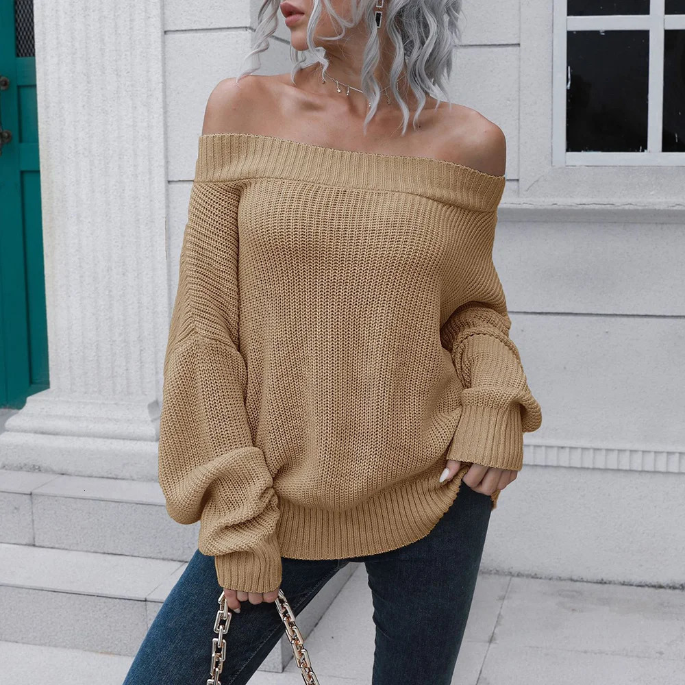 Mia Muse Womens Sweater Autumn French Simple Solid Color Long Sleeve Off Shoulder Basics 250103