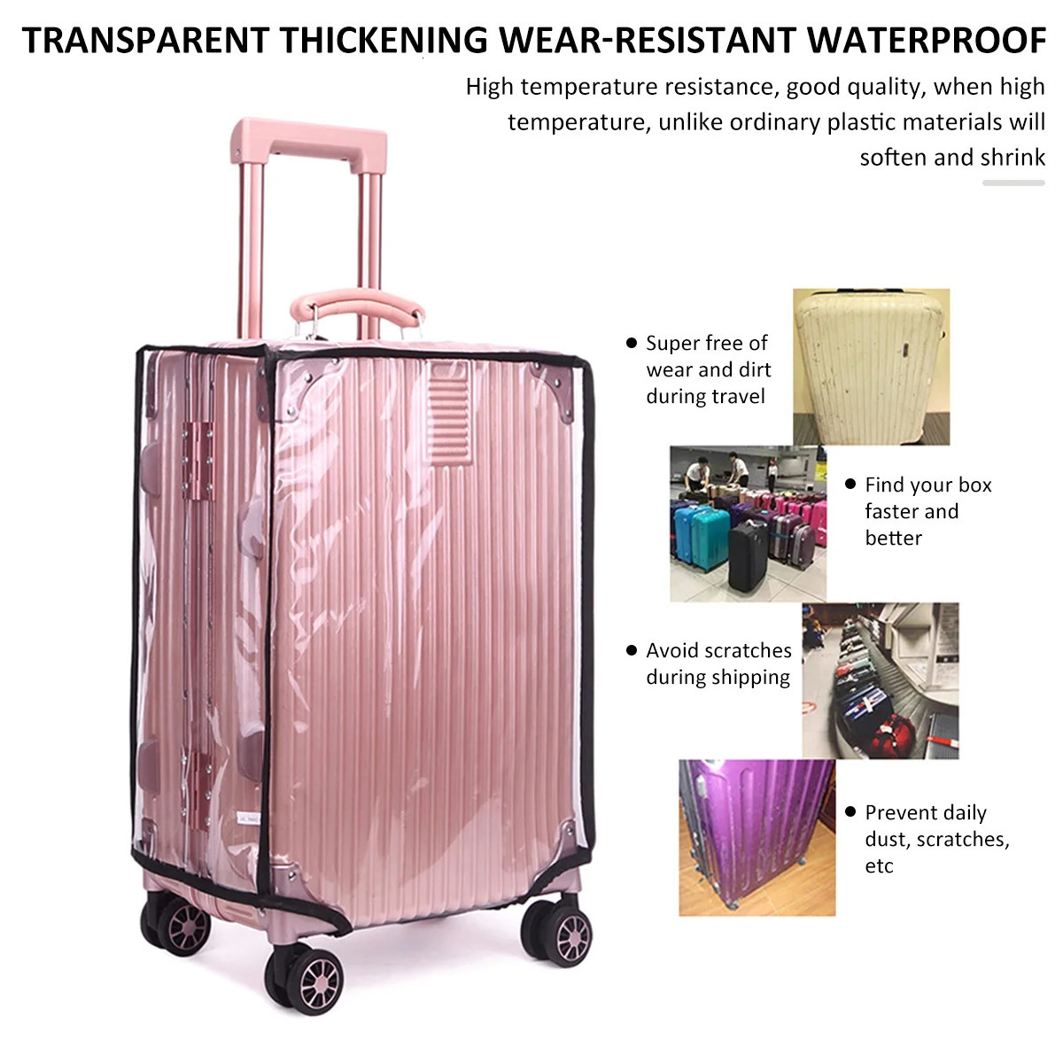 Clear Luggage Cover Dustproof Luggage Protector Cover PVC Waterproof Suitcase Cover 22/24/28in Travel Suitcase Protector Cover 250103