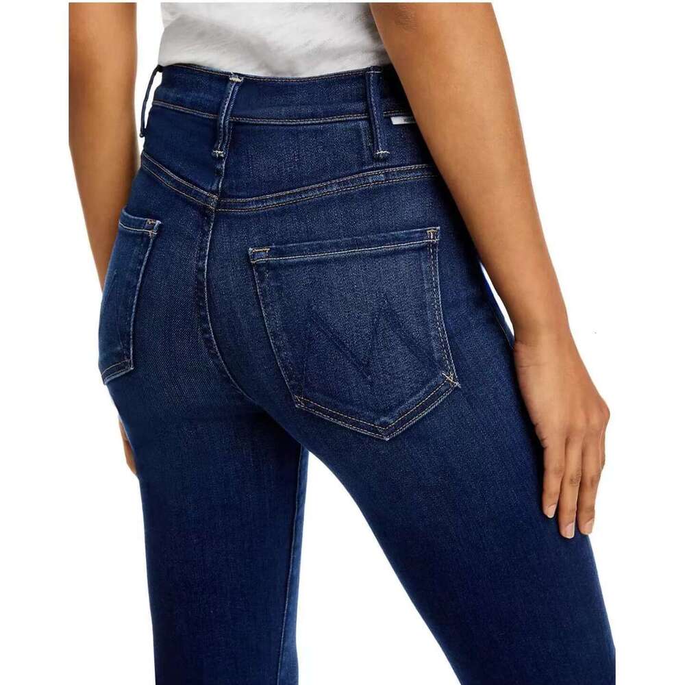 Women Fashion Denim Pants High waisted Elastic Micro Flared Cropped Blue Stretch Jeans Streetwear