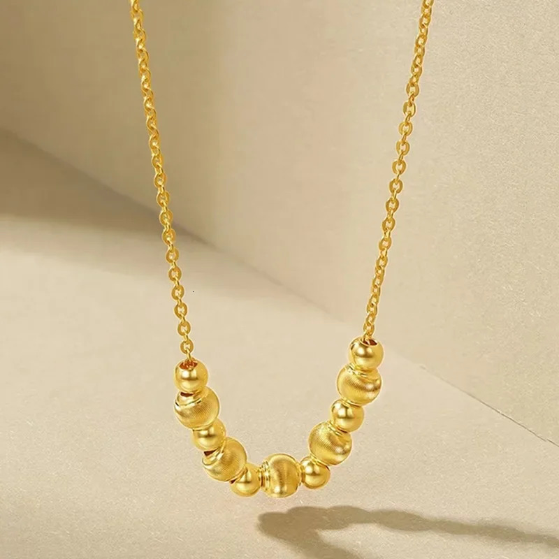 24K yellow gold 9999 real gold Cats Eye Light Bead Necklace Fashion Transfer Beads Mother Gift 250106