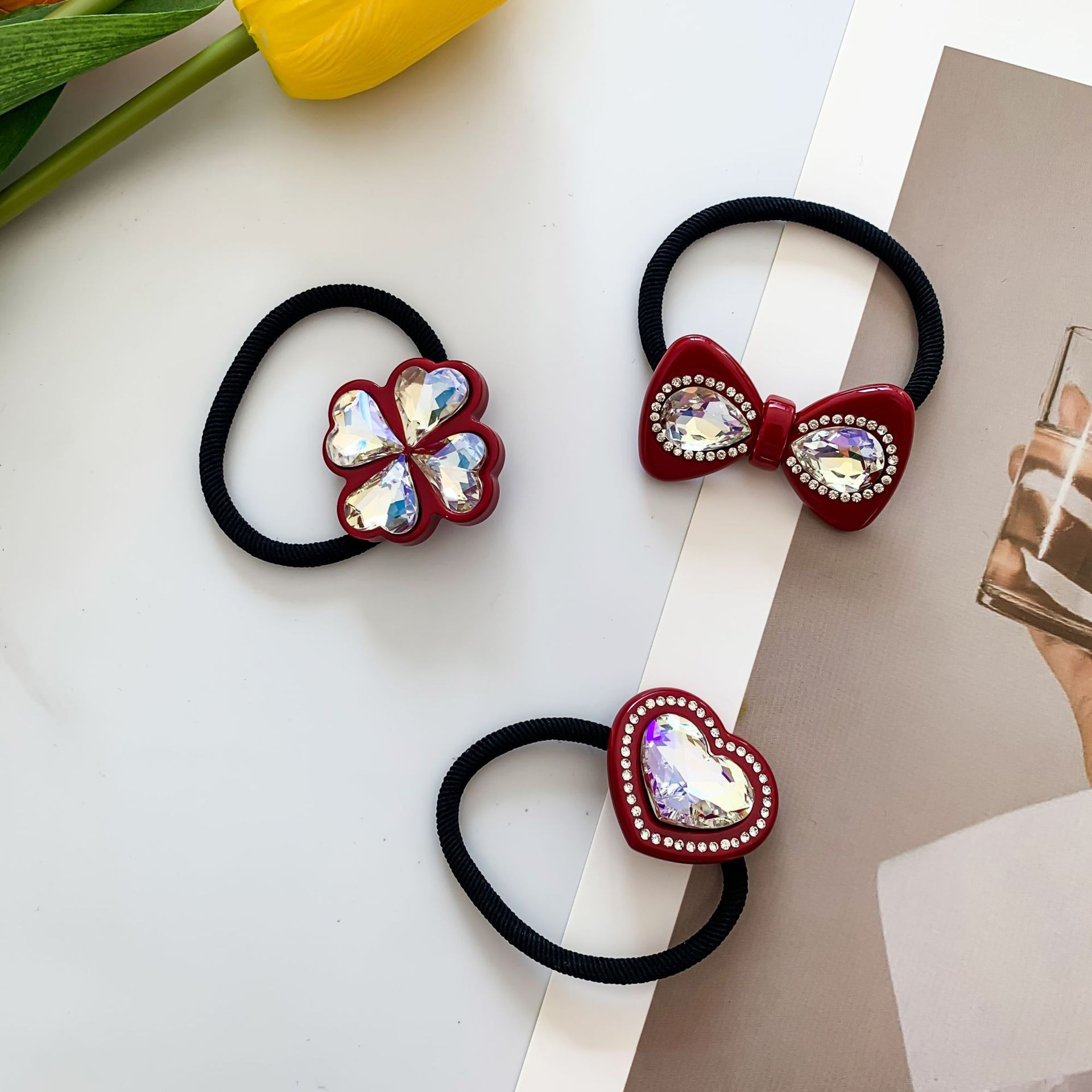 Red Bow Acetate Grab Clip Premium Feeling Shark Clip Tanabata Valentine's Day French Fashion Back of the Head Hair Clip Female