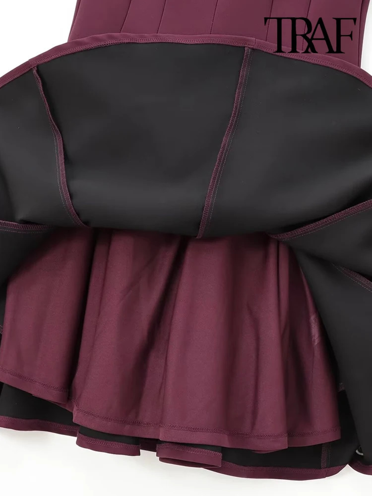 TRAFWomens Flared Mini Dress Boat Neck Sleeveless Female Dresses Chic Fashion 250103