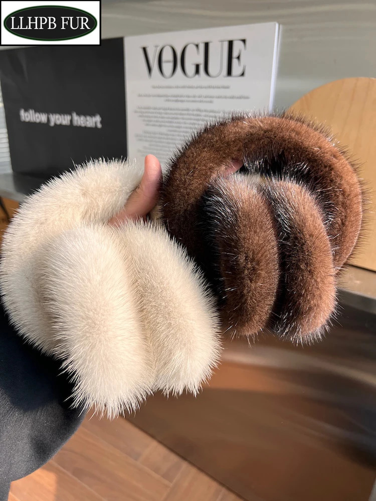 Winter Women Warm 100% Real Natural Mink Fur Earmuff Outdoor Fashion Mink Fur Earmuffs Girl Winter Ear Protection 250106