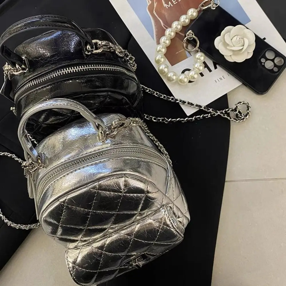 Unisex Multifunctional Chain Backpack Leather Bow Element Vintage School Bag PU Argyle Travel Backpacks 250102