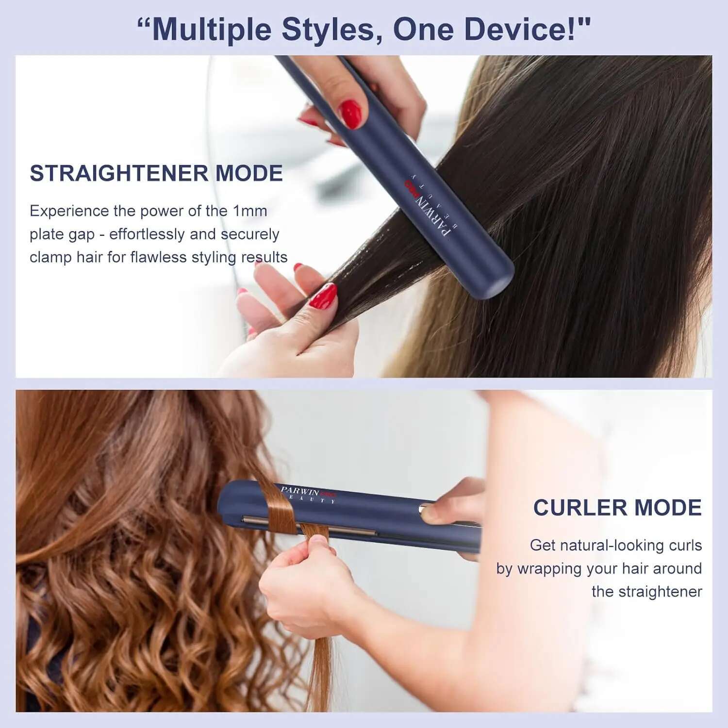 Flat Iron, 1.25'' Curg Iron Hair Straightener Brush with Detachable Power