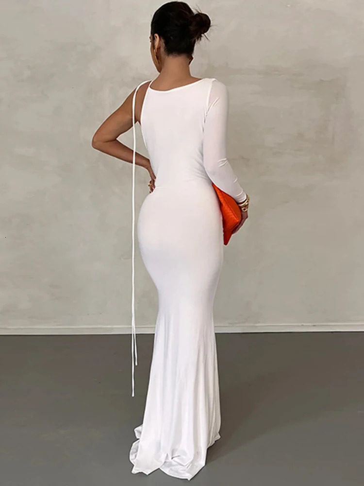 Dulgura lace long sleeved one shoulder dress suitable for women Bodycon party elegant clothing birthday party summer 250103