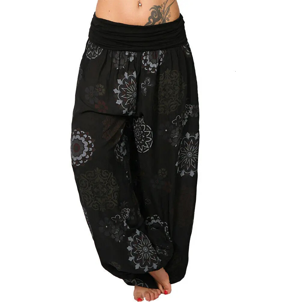 Summer Womens Fashion Floral Print Long Wide Leg Pants Elastic Waist Haren Casual 250106