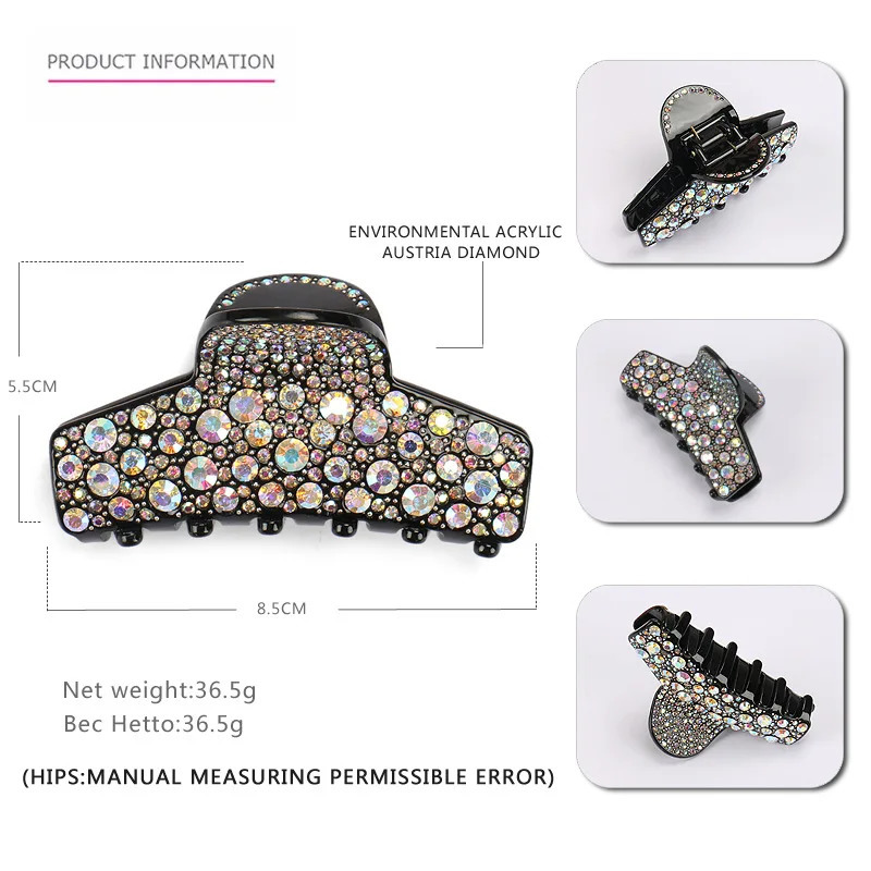 Elegant Spark Rhinestones Hair Jewelry Ornament Accessory for Women Girls Good Handmade Hair Claw Clip - Business Travel Bridal 250106