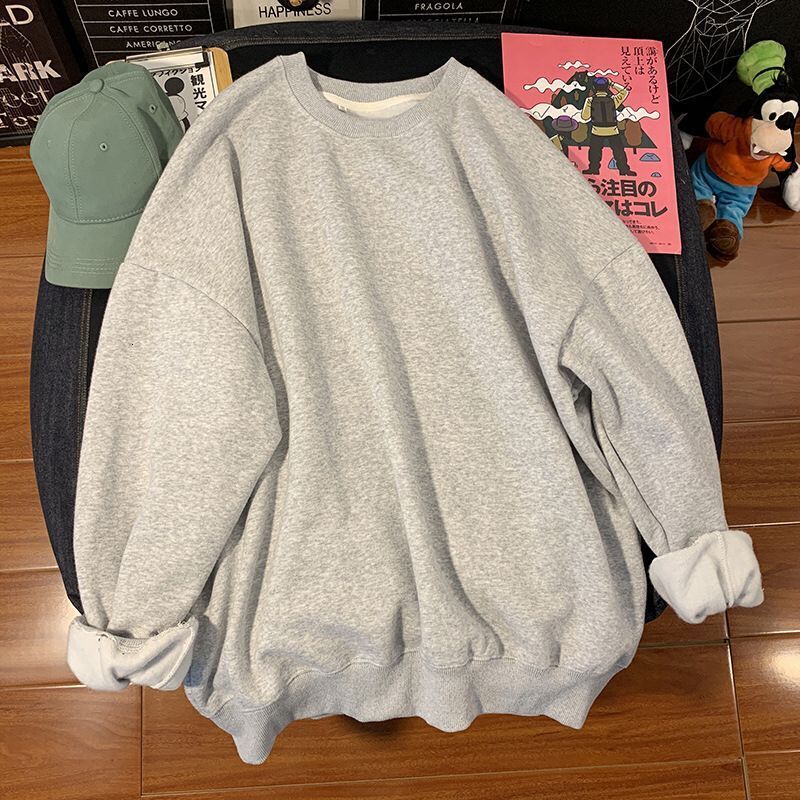 Round neck sweater mens fashion ins white long sleeved t-shirt trend versatile loose new boys spring and autumn clothes