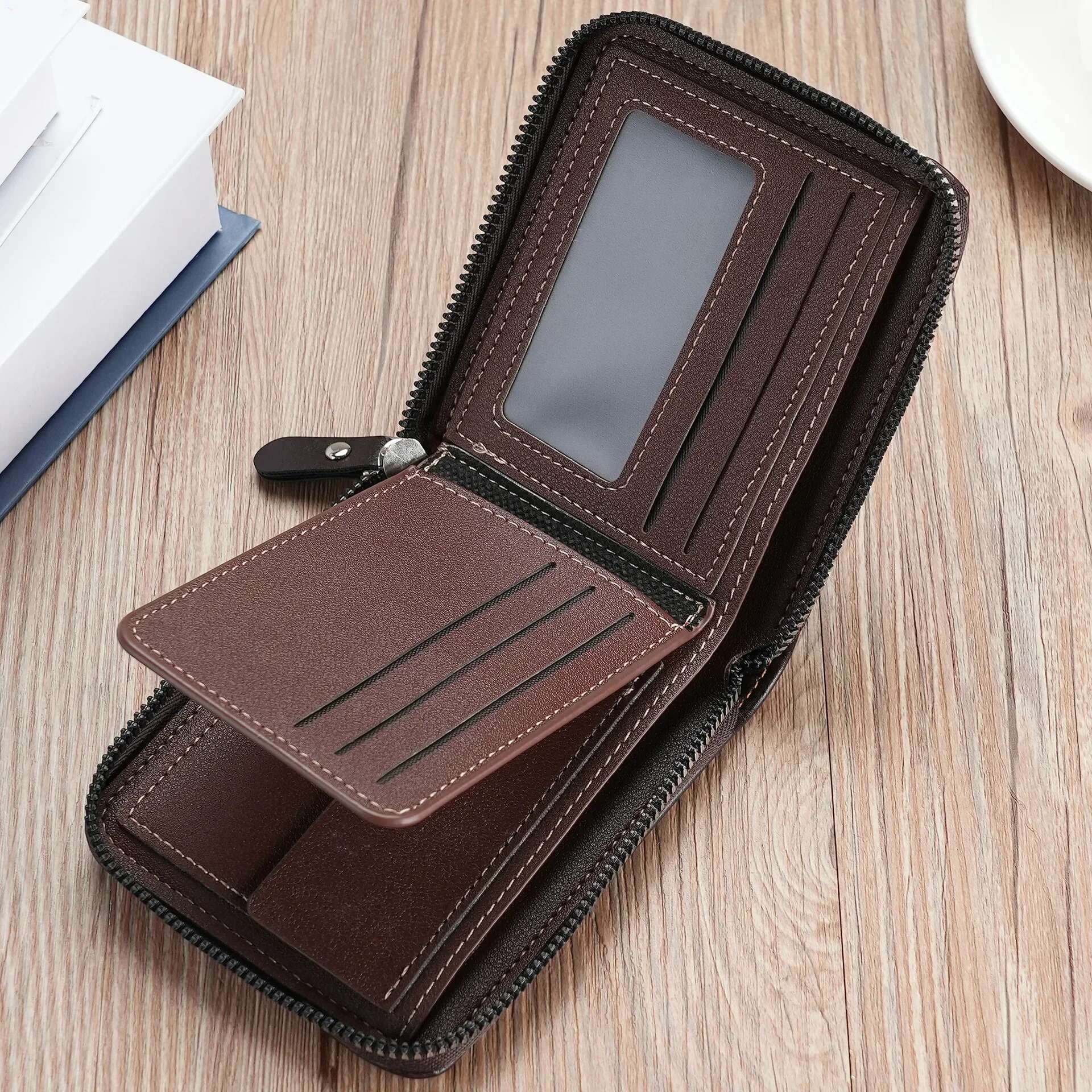 Leather Men's Wallet Mens Purse Male Zipper Card Holders With Coin Pocket Rfid Wallets Gifts For Men Money Bag