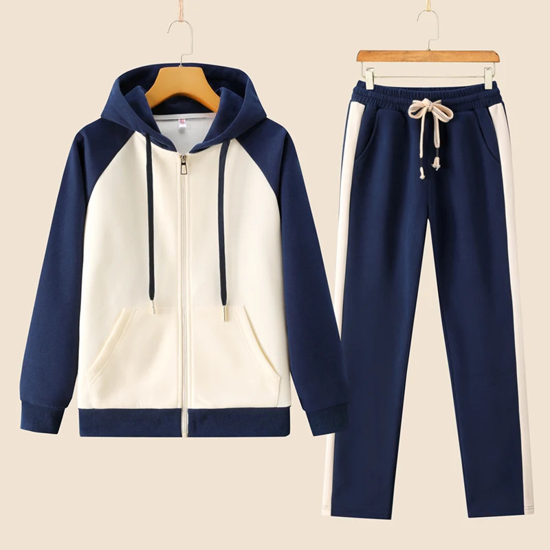 Fashion Casual Sportwear Hoodie Pant Set Long Sleeve Hooded Jacket 2 Piece Drawstring Sping Female Running Suits 250106
