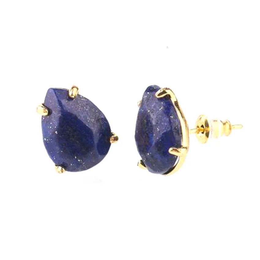 Crystal Stud Earrings for Women Girls Waterdrop Round Oval Shape Natural Lapis Lazuli Amethyst Faceted Stone Earring Jewelry