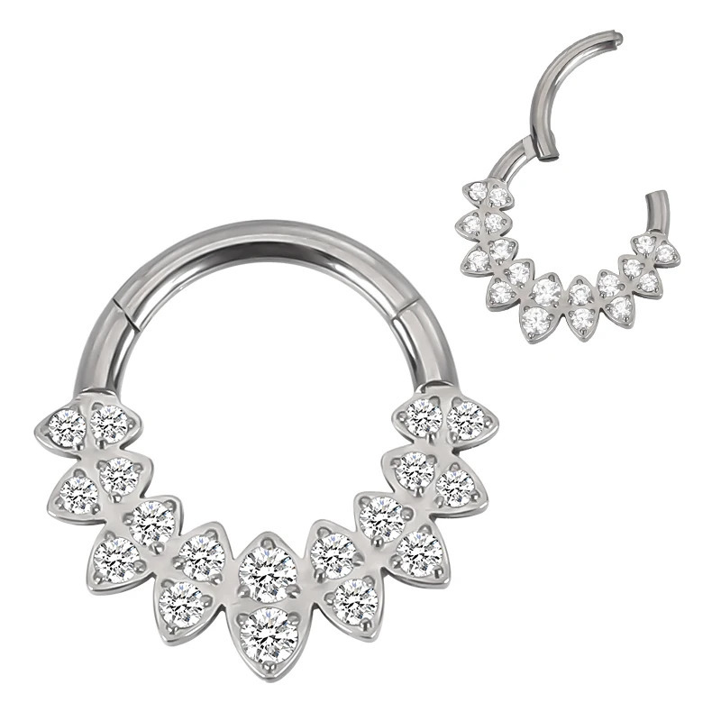 ASTM F136 EAR PIERC Fan-shaped and Heart CZ Hoop Nose Rings Hinged Clicker Labret Tragus Ring Body Piercing Jewelry 250103