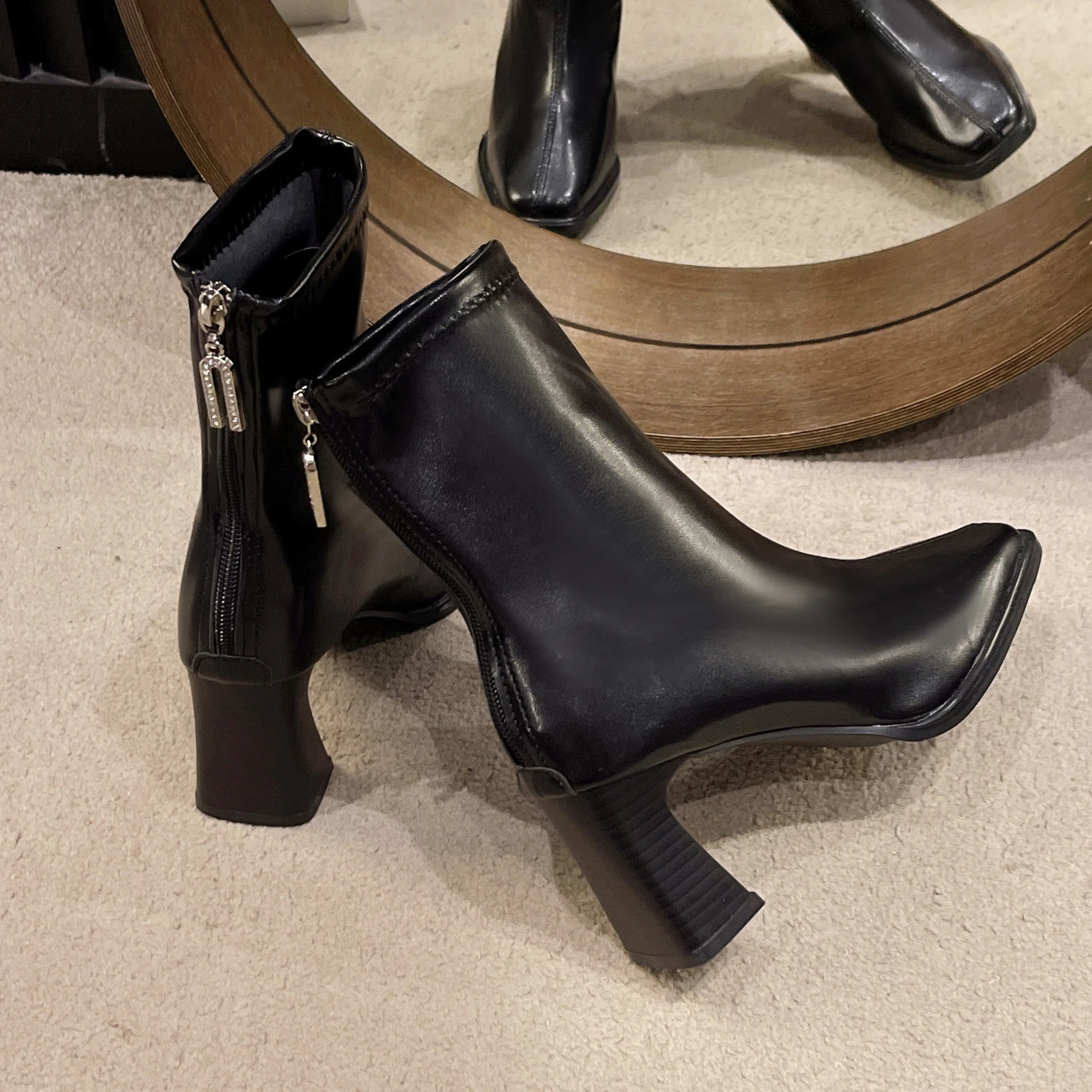 High Quality High Heel Boots Women Leather Winter Boots Women Comfortable Warm Fur Women Ankle Boots Shoes Black Brown D159 250106