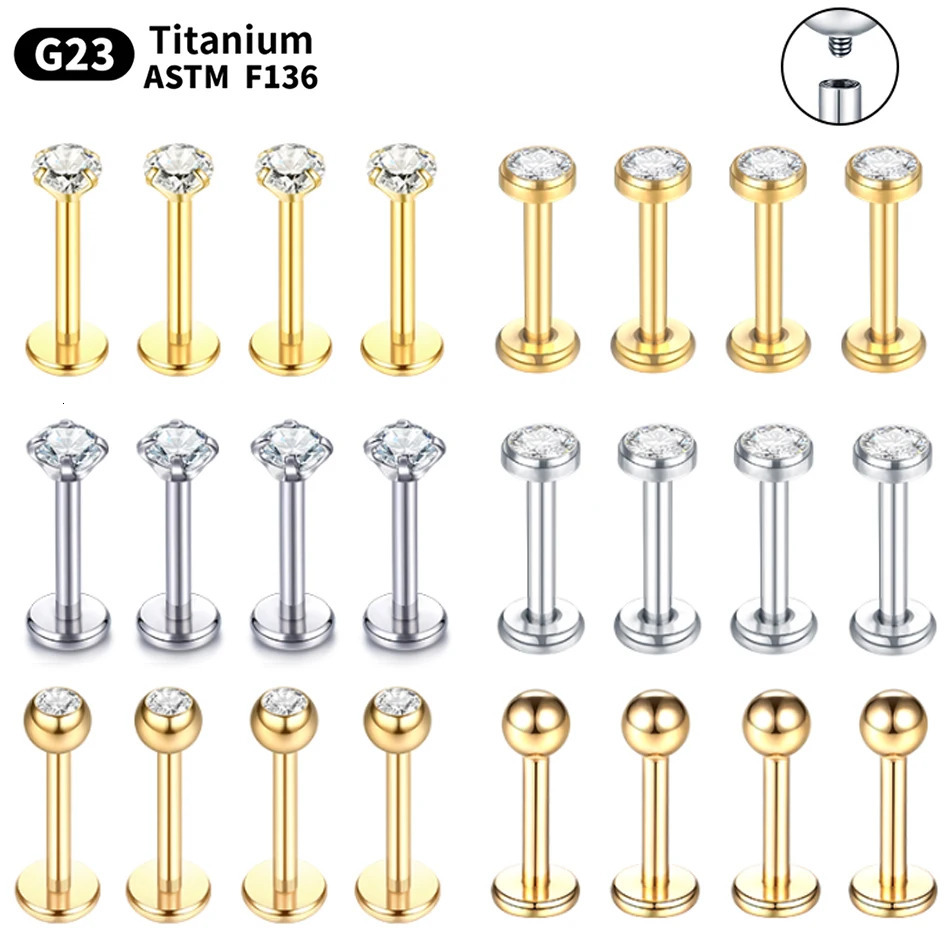 10PCS G23 Labret Piercings Lip Ring 16G Internal Thread Nose Stud Earring Tragus Helix Cartilage Piercing Body Jewelry 250103
