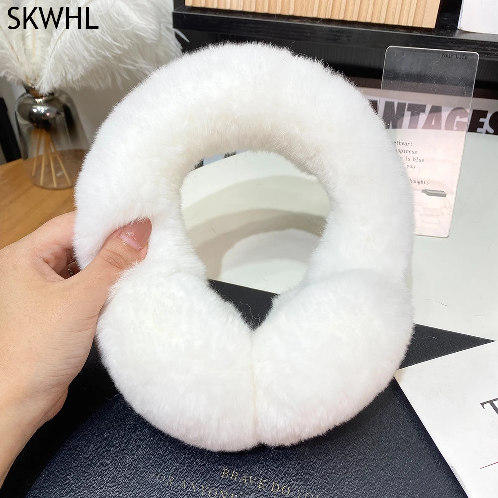Natural 100% Rex Rabbit Fur Earmuffs Women Fashion Men Warm Russia Winter Real Fur Earmuffs Children Ear Cover fur Earlap Girl 250106