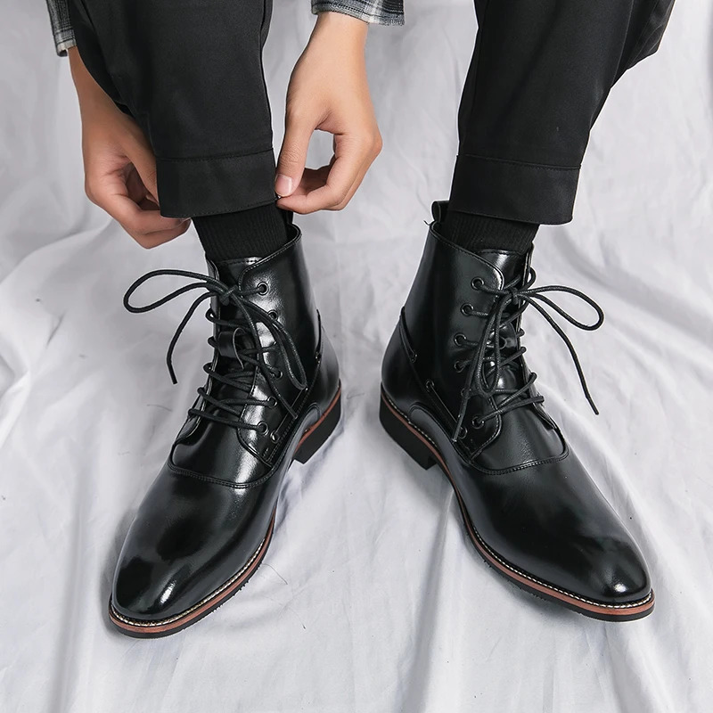 Mens Boots High-top Breathable PU Leather Retro Mens Motorcycle Tooling Shoes Boots for Men Leather Cowboy Boots 250106