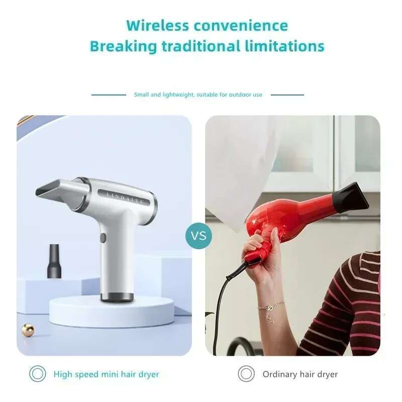 in 1 Wireless Hair Multifunctional Air Duster Blower Travel Portable USB Rechargeable Negative Ions Blow Dryer