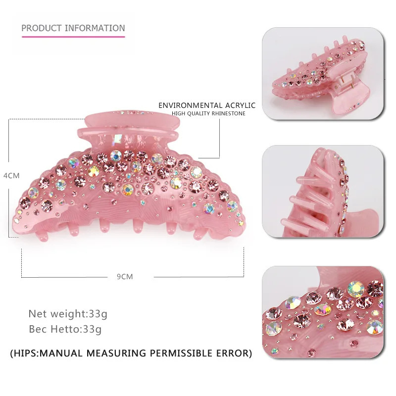 Spark Rhinestones Hair Claw Clip for Women Girl Fine Acetate Hair Accessory Ornament Jewelry - Tiara for Ponytail Holder 250106