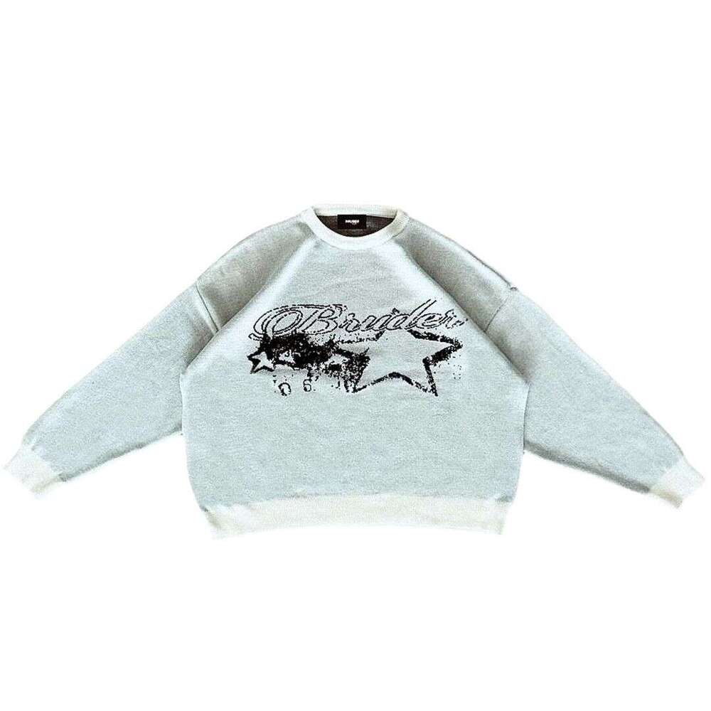 Ins knitted personalized pattern jacquard round neck long sleeved high street loose sweater y2k