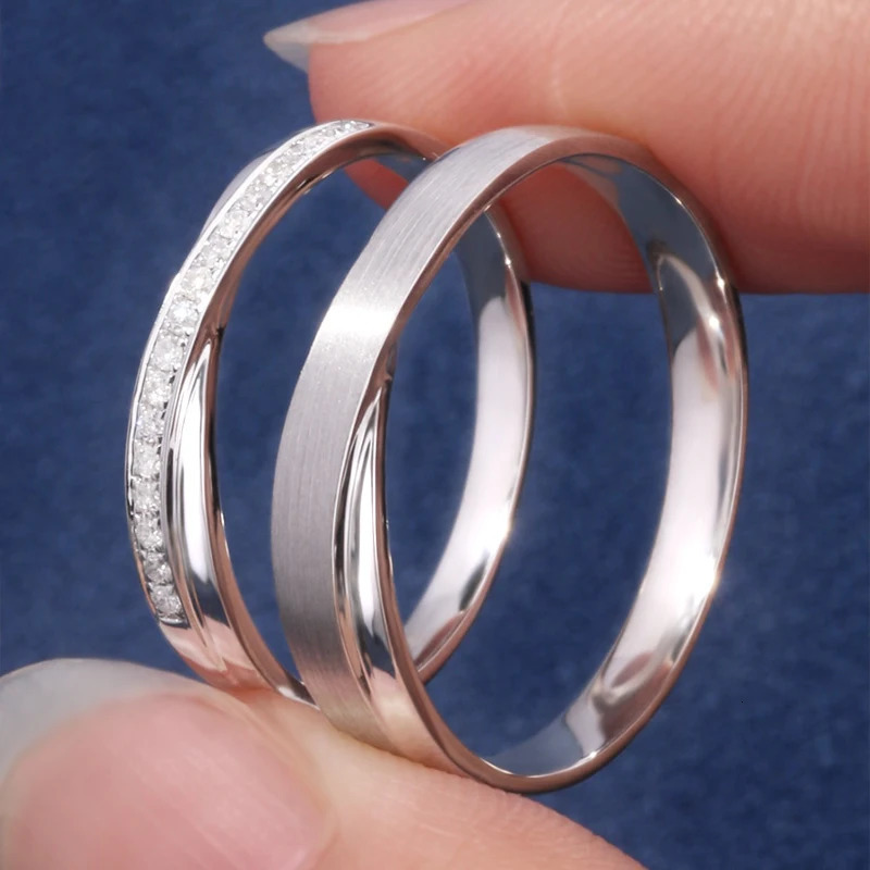 Pure Custom Handcrafted Linked S925 Silver Diamond Mens Womens Couple Rings Engraved Wedding Engagement Gift 250103