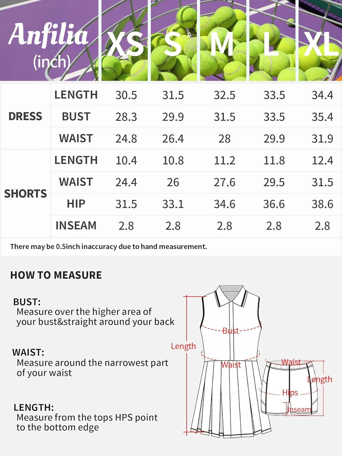 Anfilia Women Tennis Dress Polo Half Zipper Pleated with Built in Bra Separate Shorts One-Piece Slim Fit with Pockets Golf Dress 250106