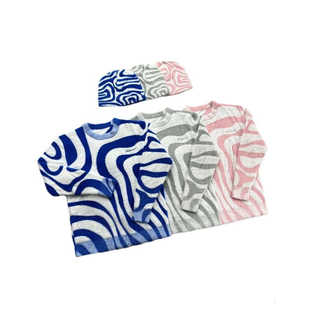 Ins knitted striped pattern jacquard round neck long sleeved high street loose sweater y2k