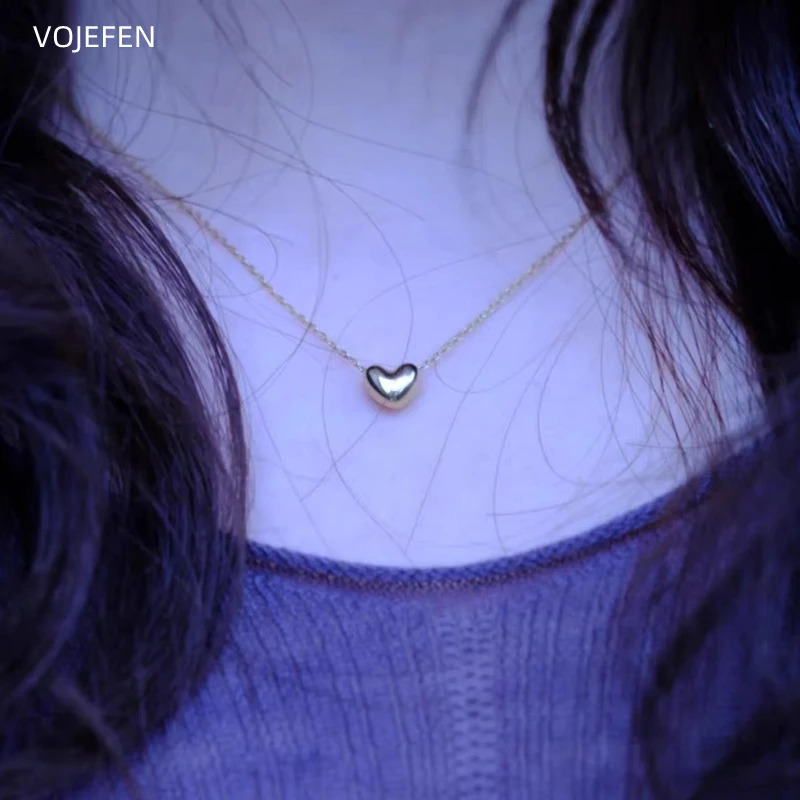 VOJEFEN 18K Gold Neck Heart Pendant Necklace Womens Jewelry On The Neck AU750 Pure Chain Original Girl Chokers Necklace 250106