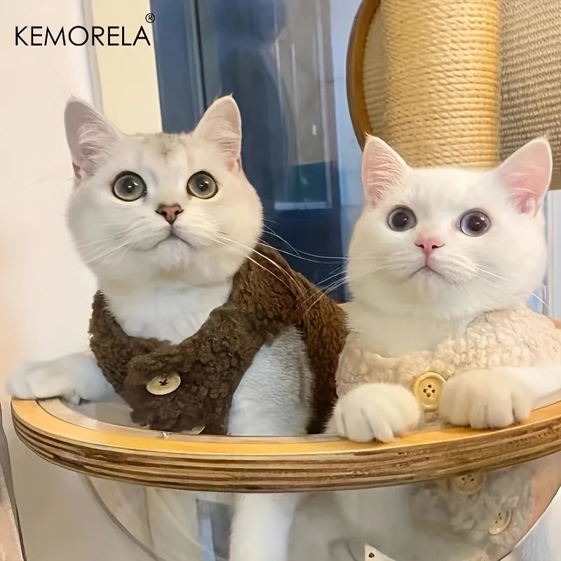 KEMORELA Cute Warm Cat Vest Lamb Wool Cat Clothes For Autumn And Winter Pet Clothing For Cats And Dogs 250106