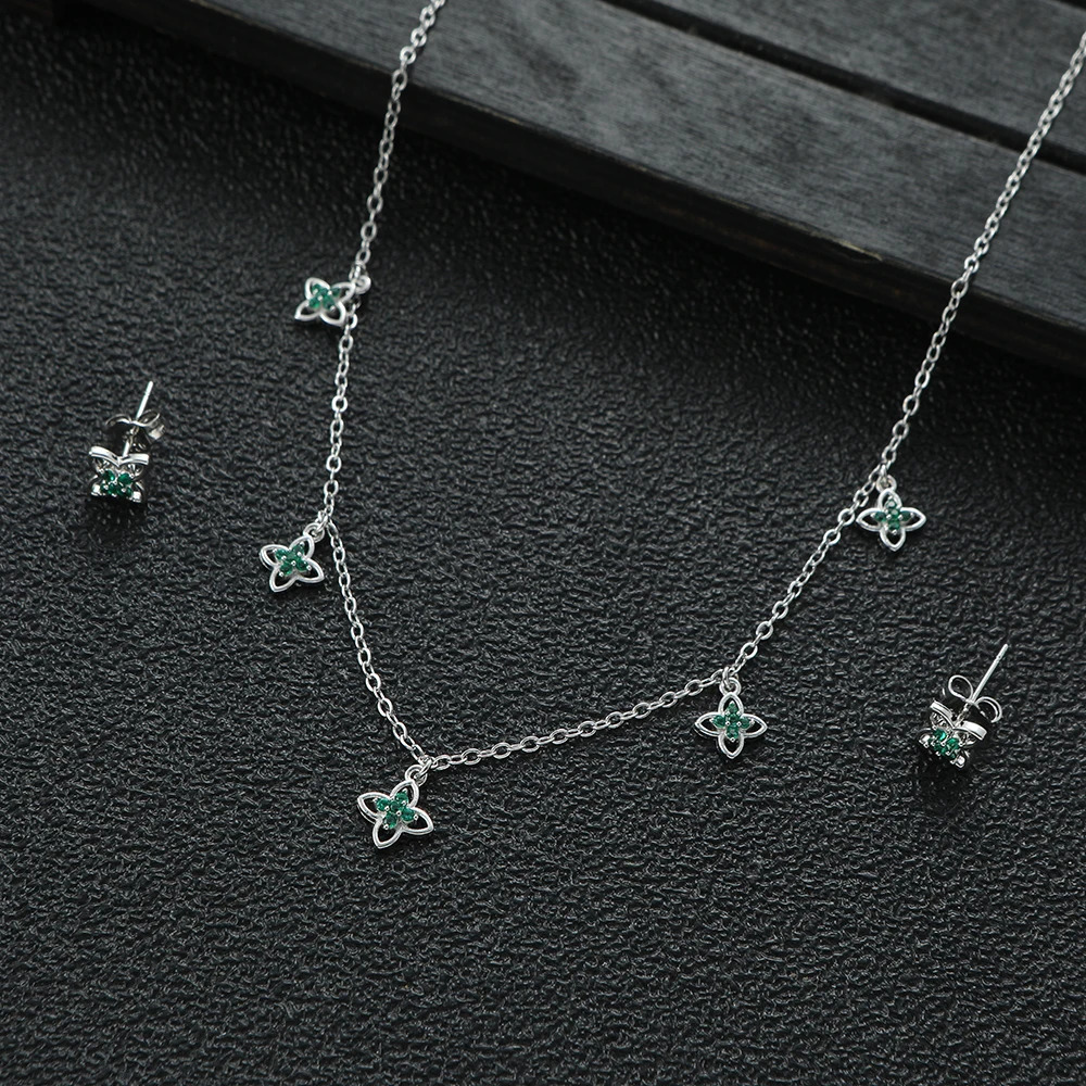 Sweet Geometric Hollow Out Small Flower Cubic Zircon Dubai Bridal Necklace Stud Earring Jewelry Sets Summer Party S525 250102