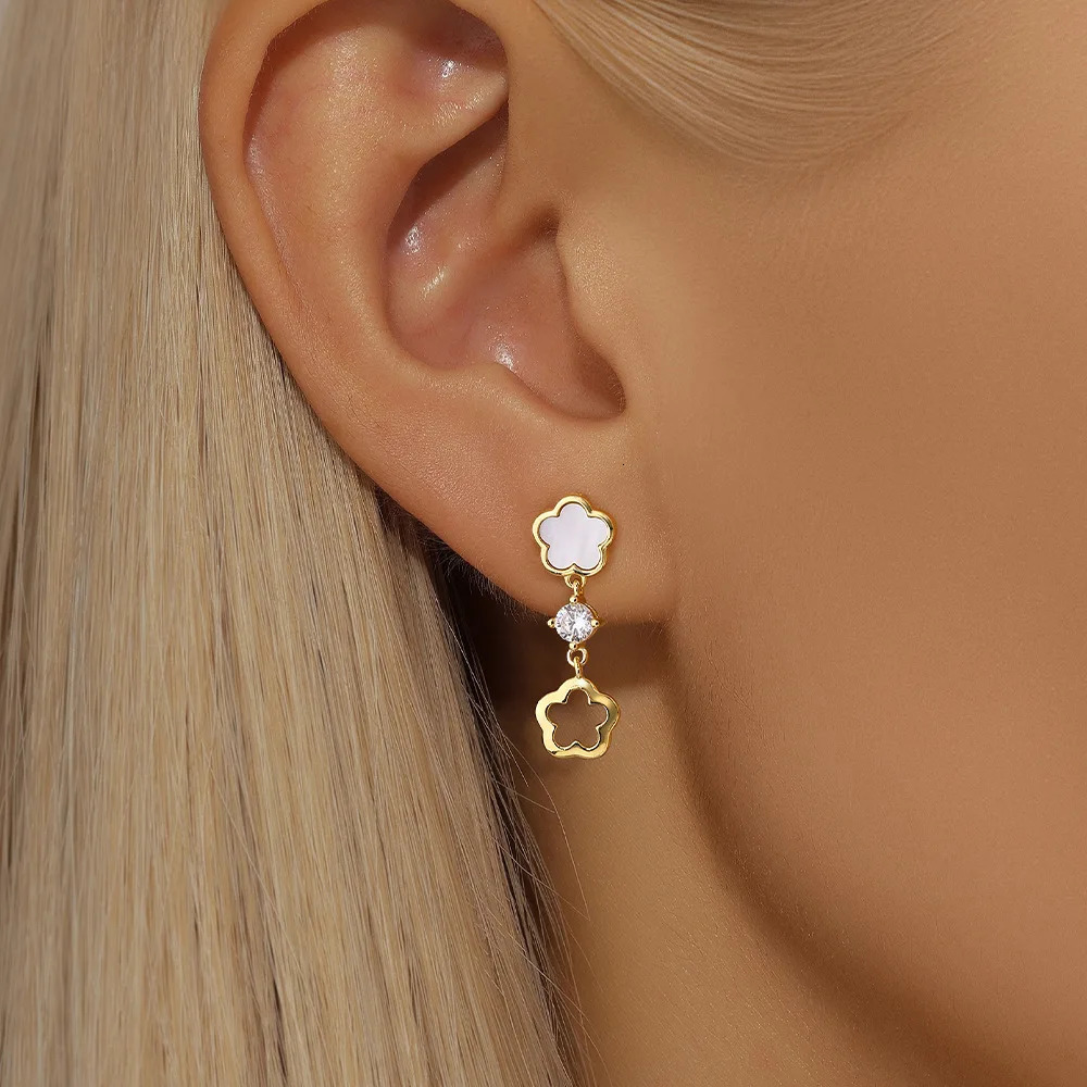 Glowshe 925 Sterling Silver Zircon Shell Flower Earrings Necklace Party Fine Jewelry Set Womens Elegant Accessories 250102