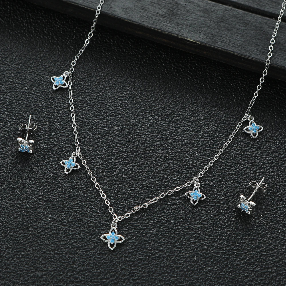 Sweet Geometric Hollow Out Small Flower Cubic Zircon Dubai Bridal Necklace Stud Earring Jewelry Sets Summer Party S525 250102