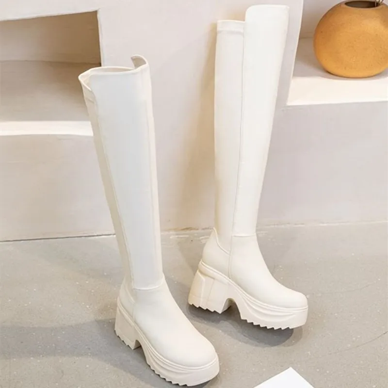 AIYUQI Women's Rider Boots Ladies Over-the-Knee Boots Heel Height Platform Stretch Skinny Boots Women