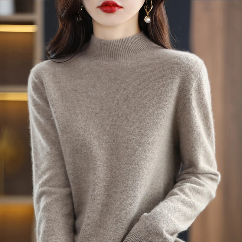 Firstline readytowear highend pure wool sweater womens half turtleneck loose and thin 100% solid color bottomi 250103