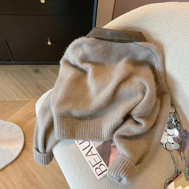 Autumn Winter knitted Cardigan Sweater Women Fashion LongSleeved Polo Collar Short Coat Female Loose Lady Tops 250103