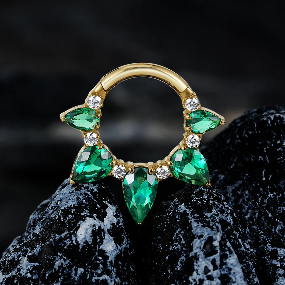 Right Grand ASTM F136 16G Pear CZ Hinged Clicker Segment Hoop Ring 8mm/10mm Hinged Daith Clicker Septum Nose Jewelry 250103